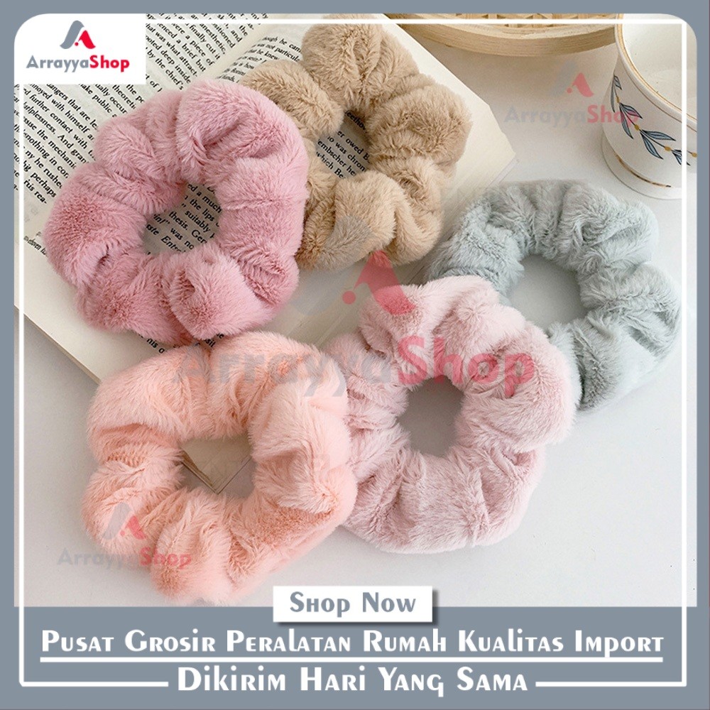 Ikat Rambut Scrunchie Gaya Korea Tile Bulu Kain Hairband Gelang Kunciran Cepol JilbabLingkar Besar
