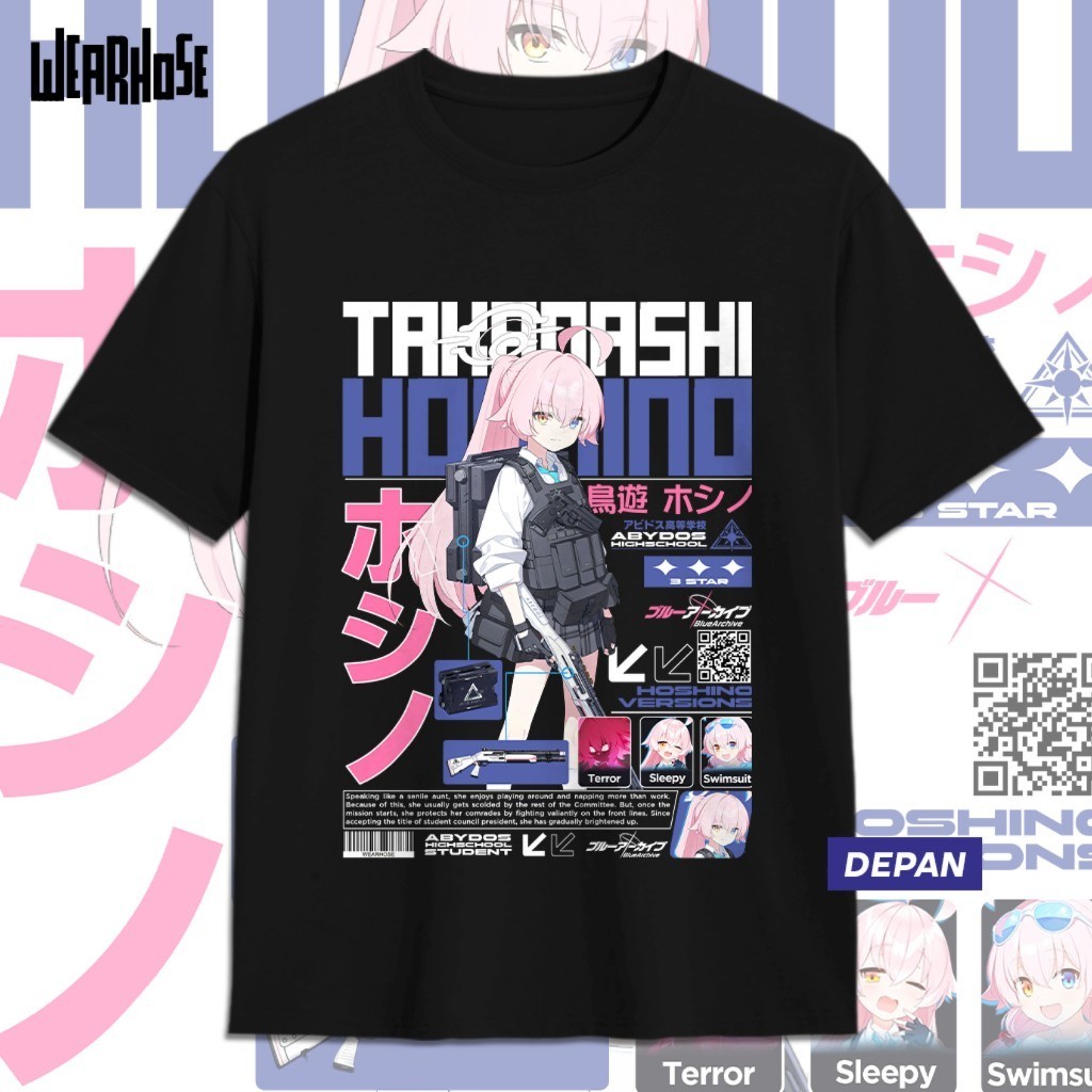 KAOS HOSHINO BLUE ARCHIVE TAKANASHI HOSHINO ARMED Kaos Anime Game Unisex Wearhose