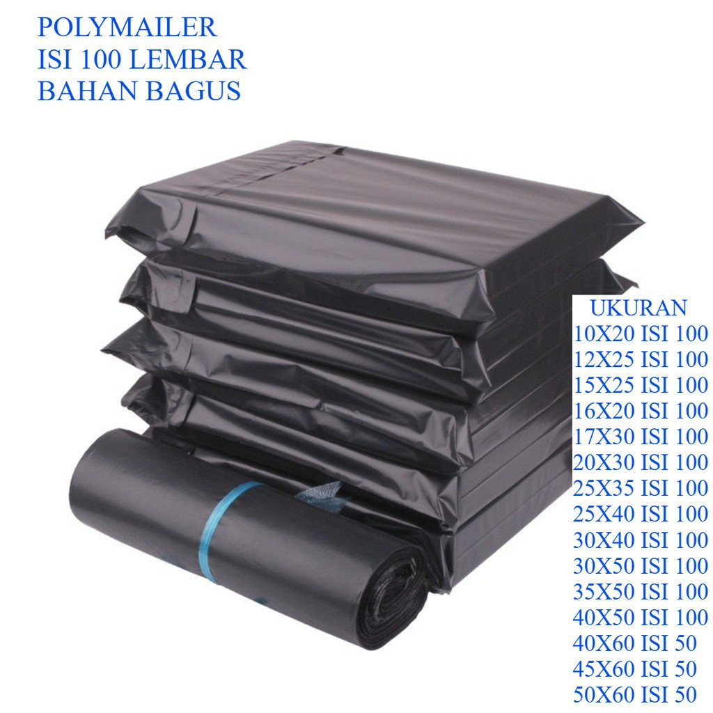 Omega Polymailer Hitam  10X20 12X25 15X25 16X20 17X30 25X35 DLL. TERSEDIA 20 UKURAN isi 100 pcs - Po