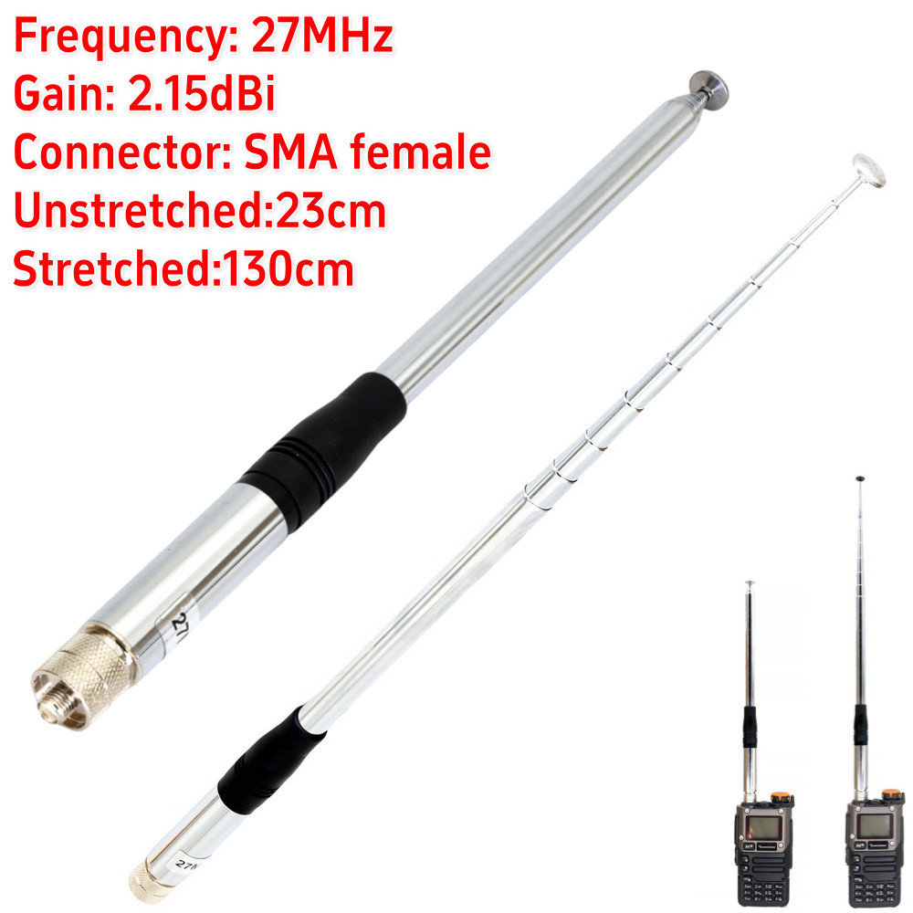 27MHz Telescopic CB Antenna SMA Female 23cm-130cm Telescopic Antenna SMA Female Handheld Extended CB