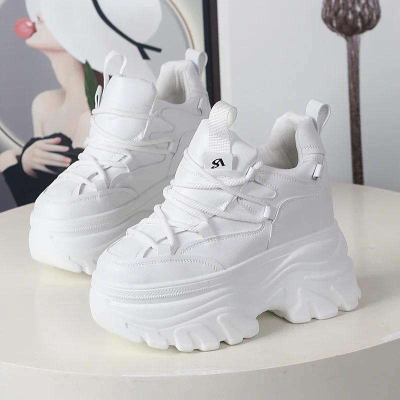 10CM 12CM Top Quality Genuine Leather Platform buffalo Shoes Women Casual Sneakers Round Toe Brand L