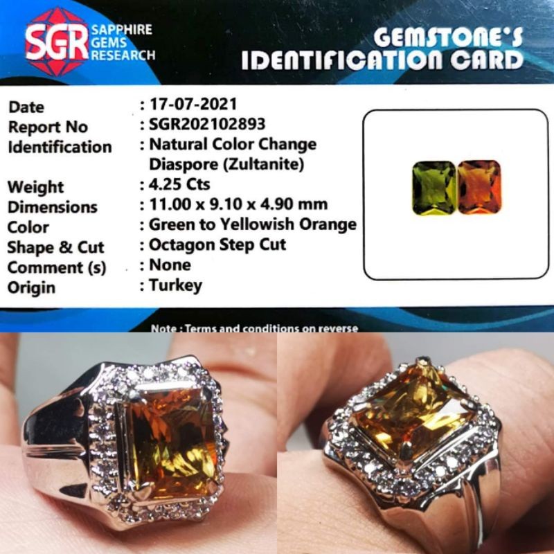 Batu Permata Natural Zultanite Change Color Octagon + Memo Lab High Quality