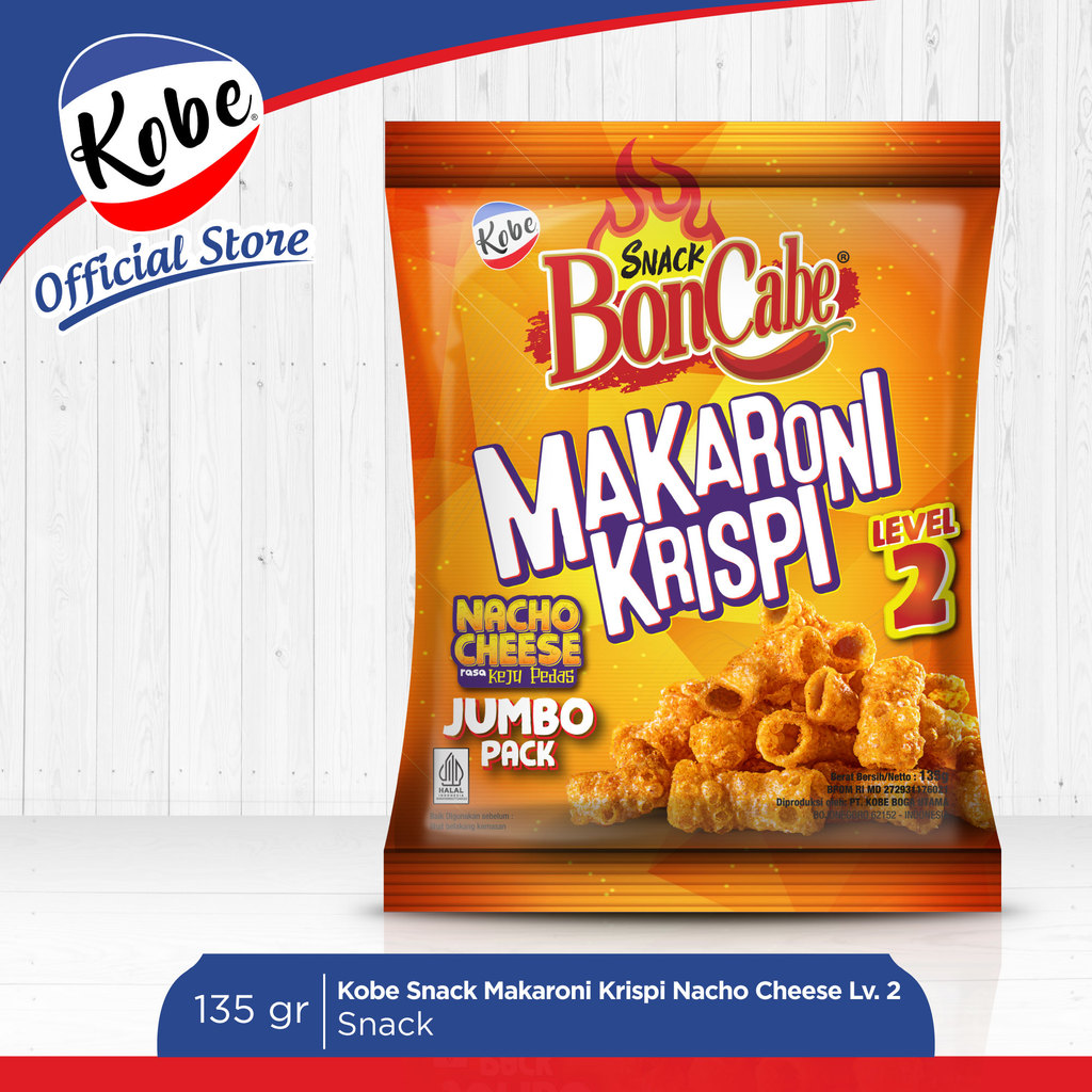 Snack BonCabe Makaroni Krispi Rasa Keju Pedas Nacho Cheese Level 2