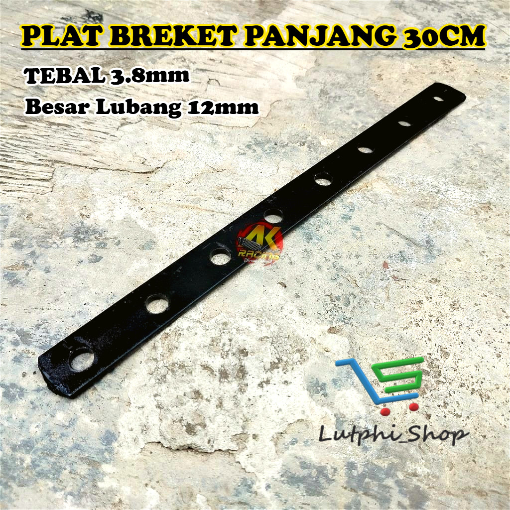 TERLARIS.. Plat Breket Lubang 12mm Serbaguna Tebal 3,8 mm Panjang 30 cm Plat Besi Bolong Multifungsi
