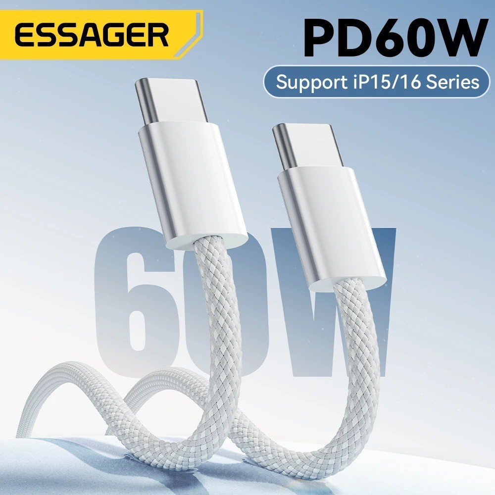 FIX - ESSAGER Kabel Data Type C to Type C PD Fast Charging Braided 60W 1M - EXCTT2-JS02-P