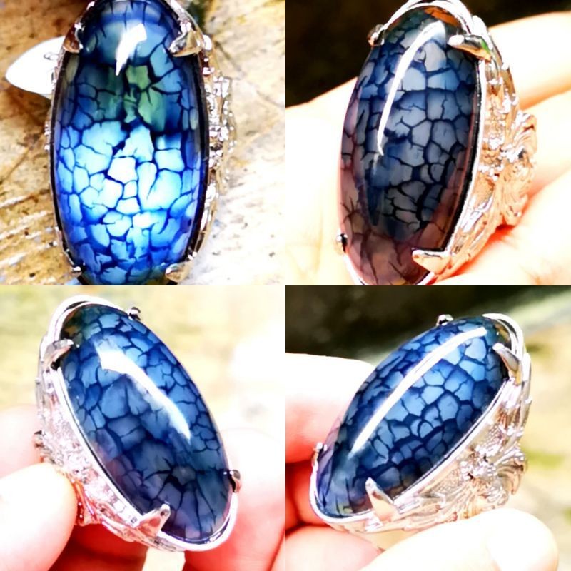 Batu Cincin Akik Pandan Sisik Naga Biru Pandan Good Colour Kristal