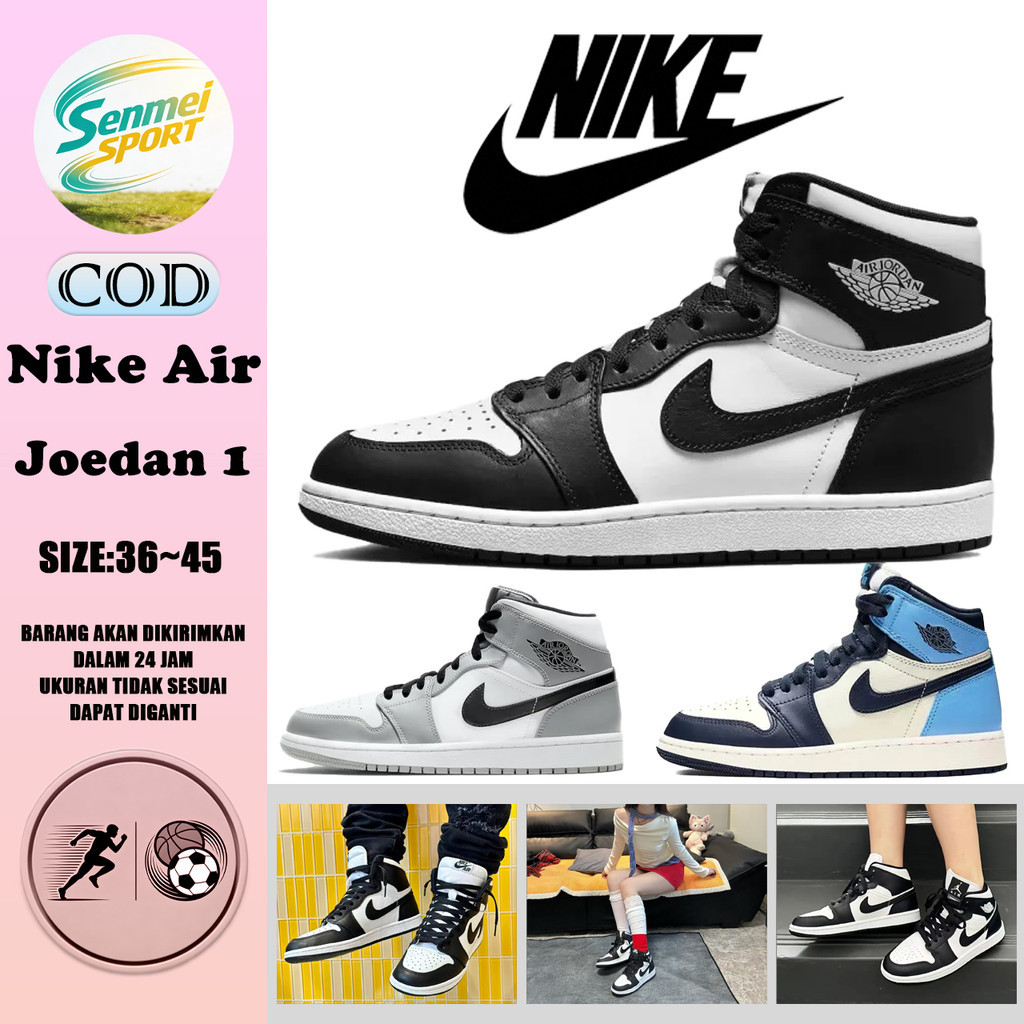 Sepatu Nike Air Jordan 1 High Top Hitam dan Putih Panda Ukuran 36-45 100% BNIB