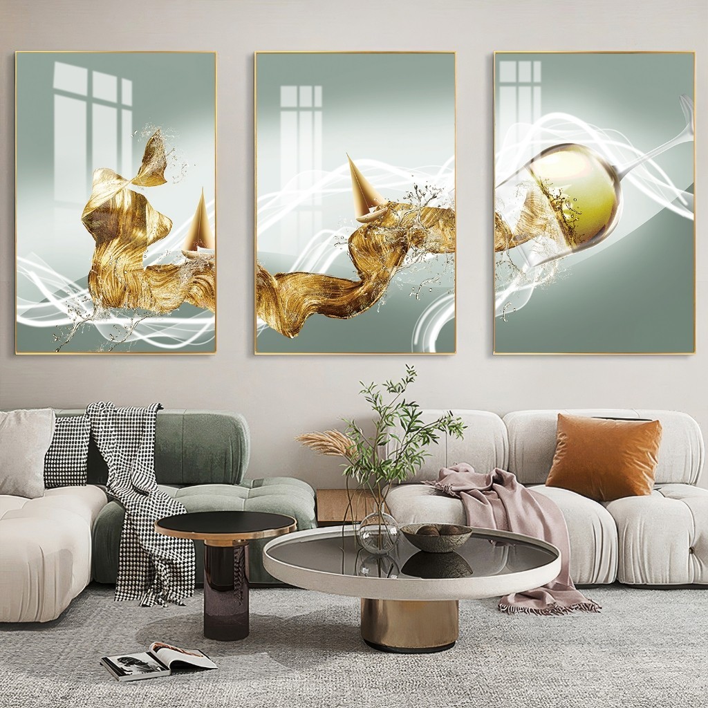 3PCS Tanpa Bingkai Abstrak Hiasan Dinding Aesthetic Gelas Anggur Lukisan Hiasan Dinding Bagian Belak