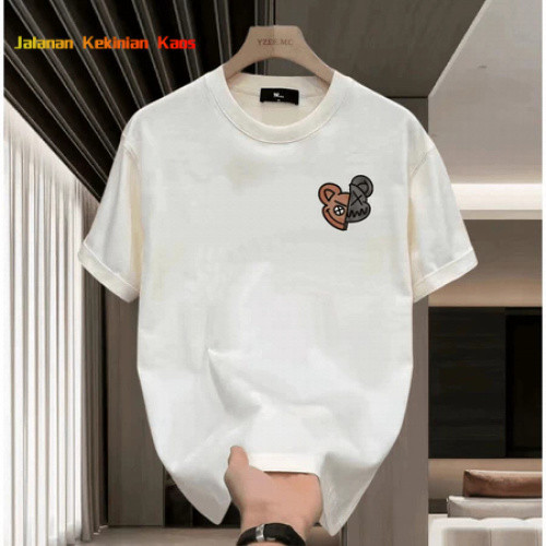 Kaos T-Shirt Putih Katun, Model Unisex Pria Wanita, Dilengkapi Motif Desain Beruang, Gratis Ongkir, 