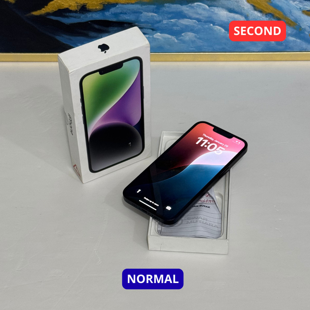 IPHONE 14 128 GB HP SECOND ORIGINAL SINAR MUTIARA CELL