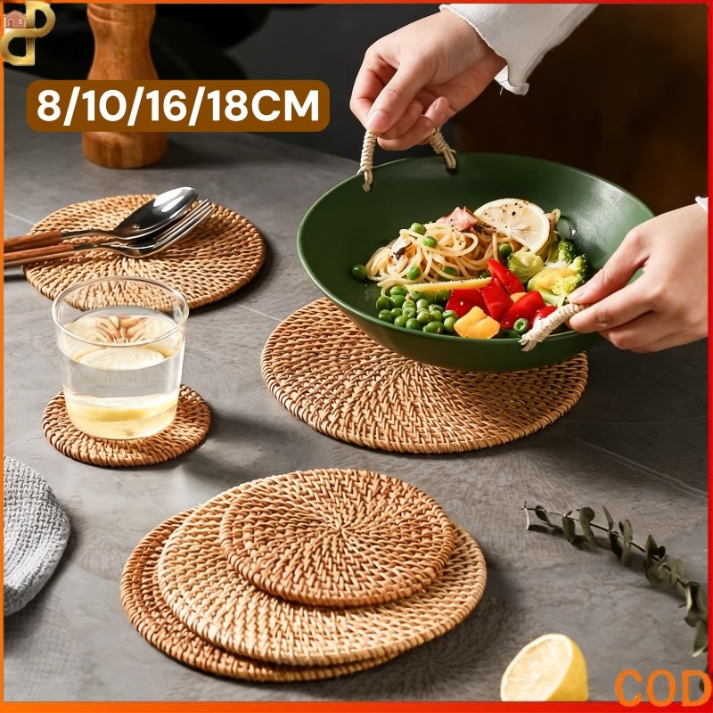 18CM Tatakan Piring Rotan/Alas Tatakan Piring Panci/Alat Makan Bahan Rotan/Anti Panas Coaster/Alas G
