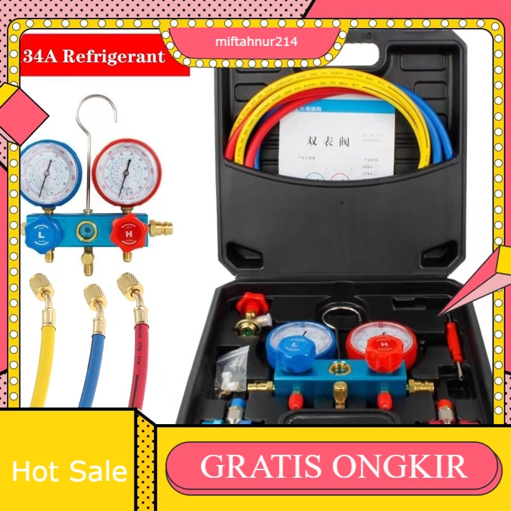 R134A Mobil AC Pressure Manifold Gauge Hose Kit untuk R134A R12 R22 R502 R410A Refrigerant Pressure 