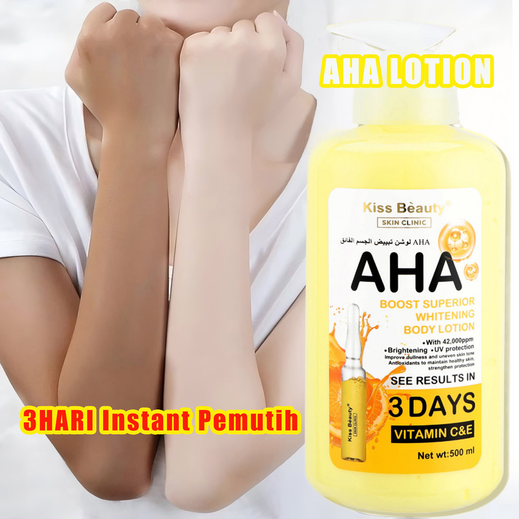 [500ml] Kiss Beauty AHA Body Lotion to Whitening & Moisturising | 3HARI Instant Pemutih Hand Body Lo