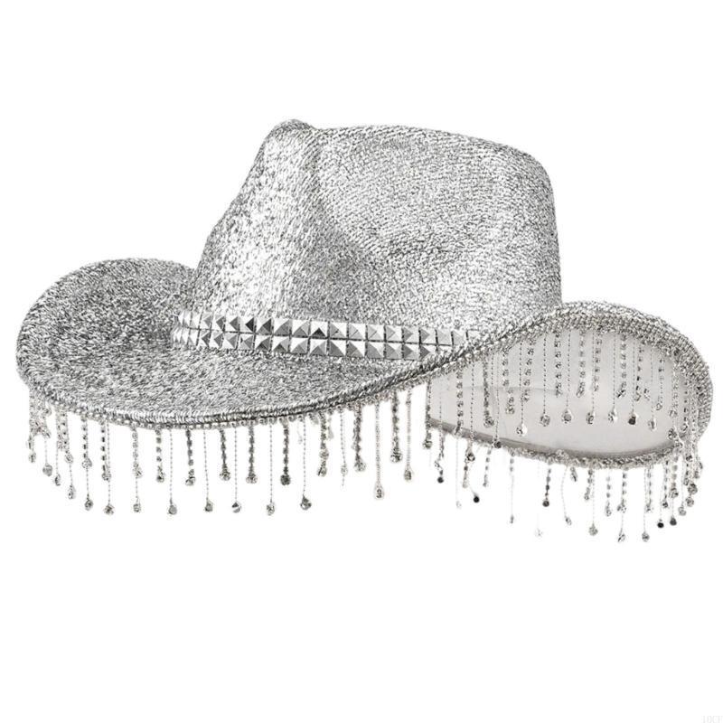 Shimmering Powder Hat Fringed Rhinestones Top Hat for Dancing Party Formal Event