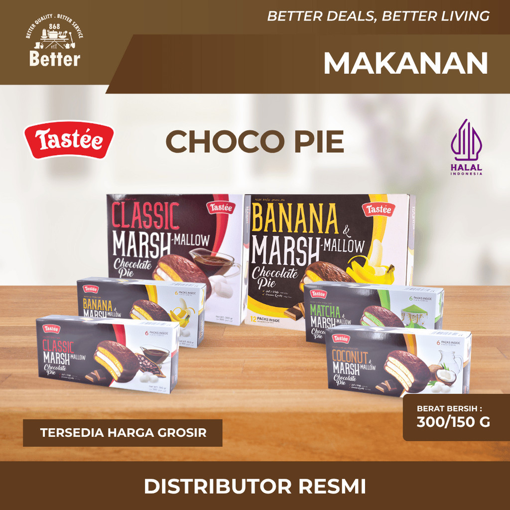 TASTEE Choco Pie Marshmallow Cemilan Enak Rasa Classic / Matcha / Banana / Coconut