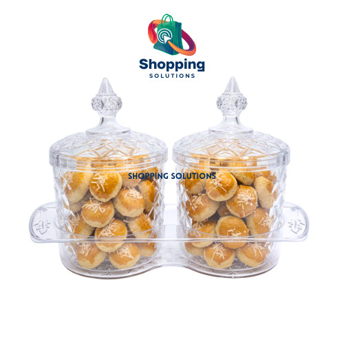 Toples Kue Akrilik Transparan 1000ml Set Dudukan Rak Toples Golden Sunkist TUDT-1167