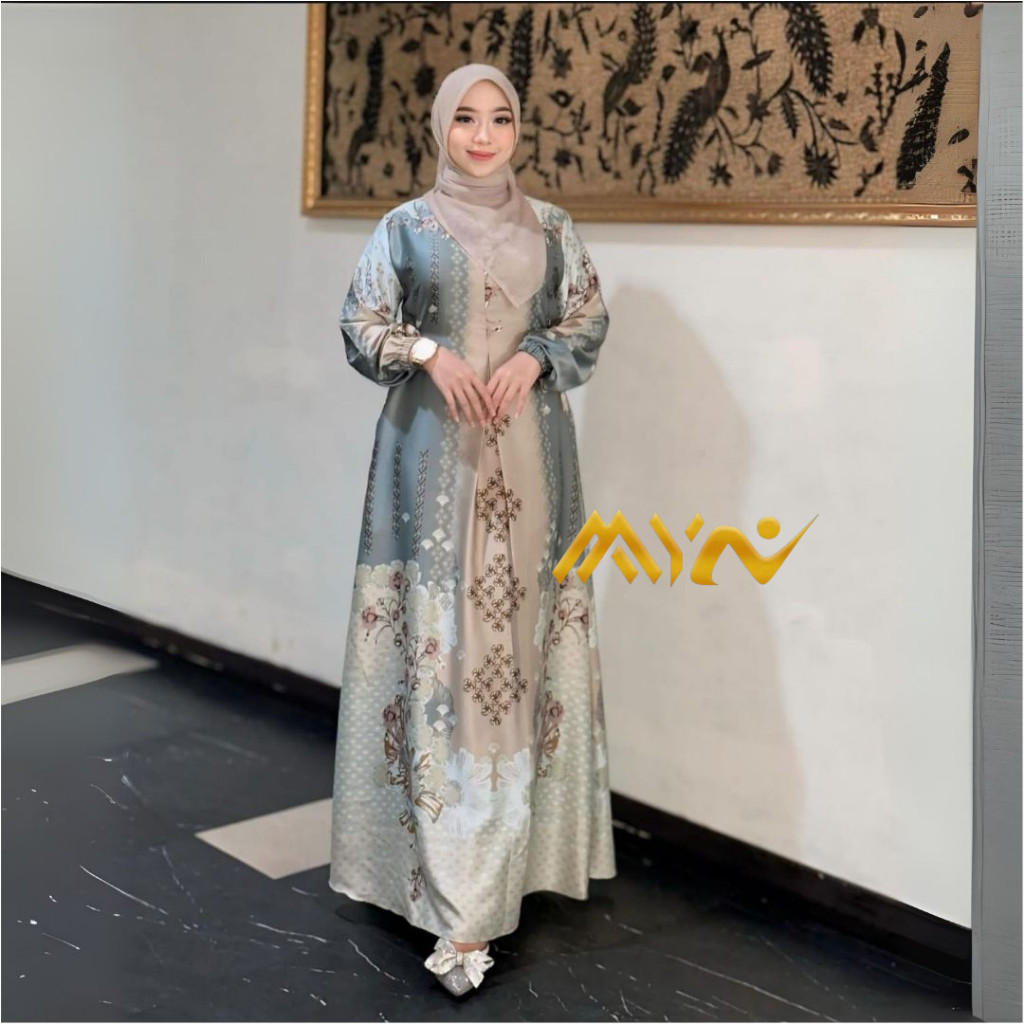 ALCA - Gamis Silk Motif Bunsui dress kondangan Gamis Cantik Motif Bunga Seragaman M L XL 4L 6L terba