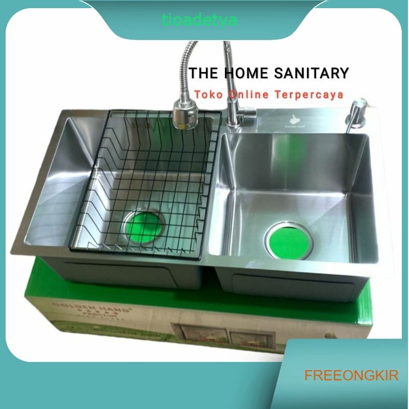 Paket Kitchen Sink Golden Hand 7541 Bak Cuci Piring 2 Lobang
