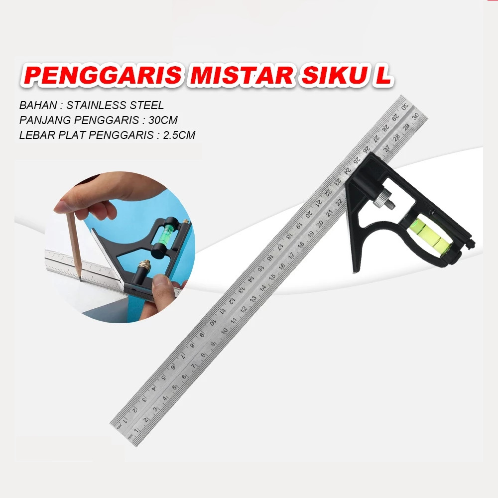 Penggaris waterpass siku Mistar penggaris siku besi penggaris tukang siku L waterpas