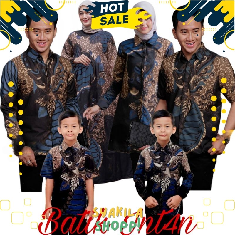 Baju Couple Keluarga | Baju Couple Pasangan | Tunik Batik Couple Ayah Ibu Dan Anak Laki Laki