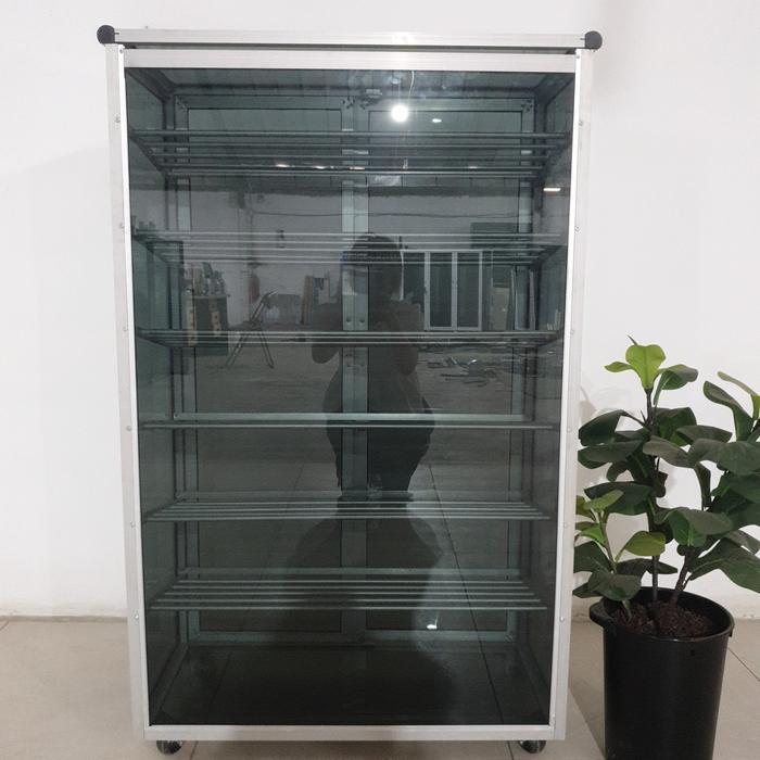 TC ALUMINIUM 80X38X128 s LEMARI RAK SEPATU 7 SUSUN ALUMINUM SILVER HOLLOW 20U KACA 3 MM RIBEN MUAT 2