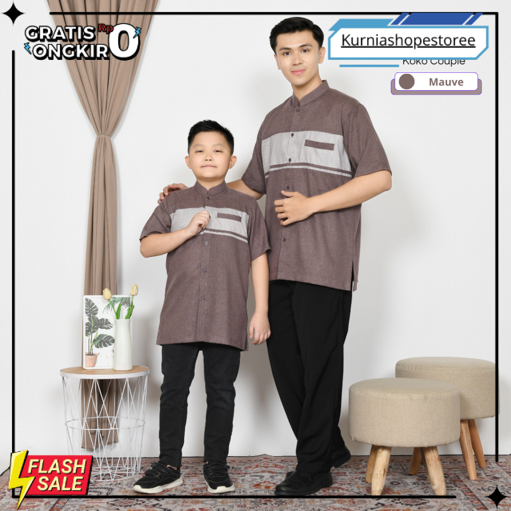 PROMO Adhipa Koko Couple Ayah dan Anak Ungu Mauve Variasi Songket Bulat
