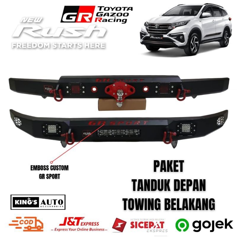 Paket Tanduk Depan Towing Belakang Besi Pengaman Bumper Depan Belakang Model Custom Emboss Rush 2018