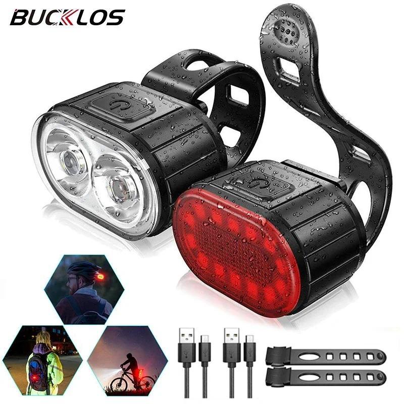 Lampu Sepeda BUCKLOS, Lampu Depan dan Belakang, Lampu LED untuk Bersepeda, Senter Sepeda, Lampu Depa