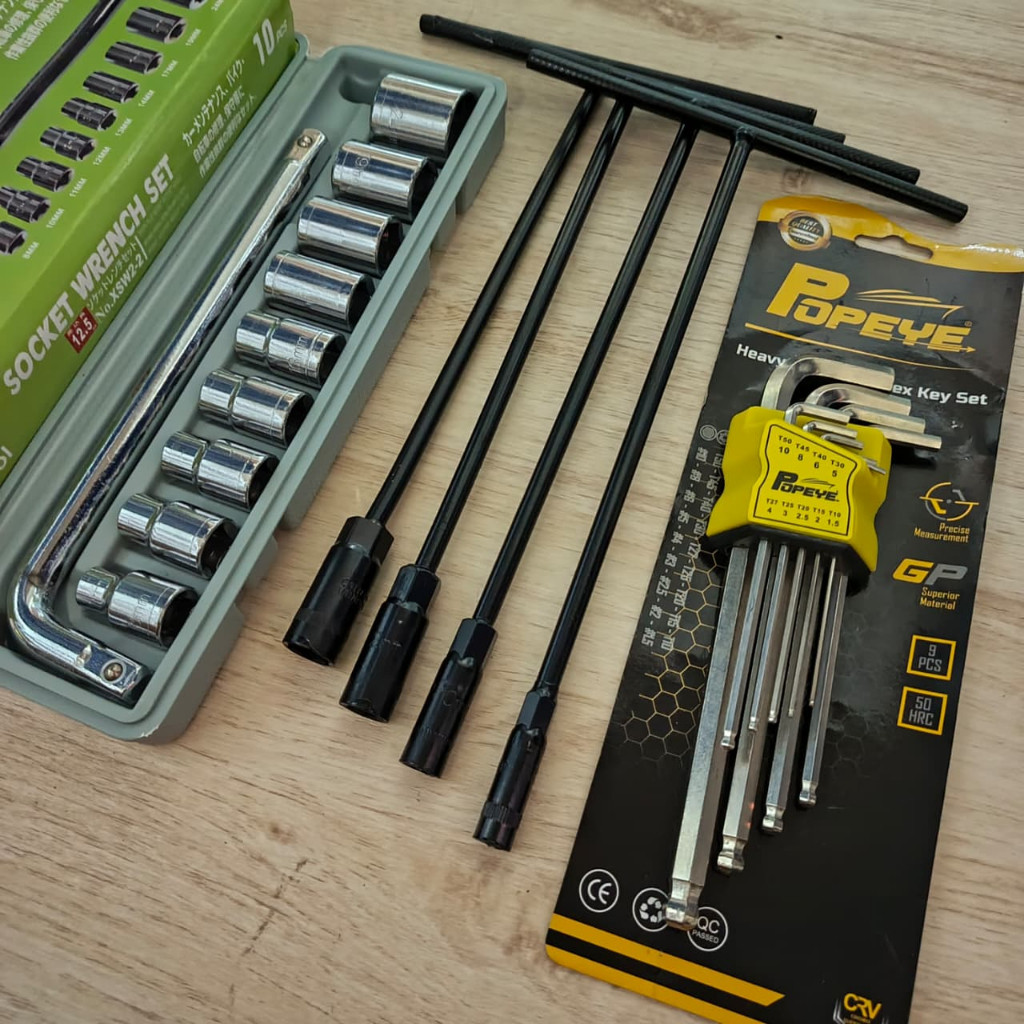 PROMO PAKET TOOLS SET / ALAT KUNCI  / KUNCI T 4 PCS 8,10,12,14 MM + KUNCI SHOCK 12 PCS 8-24 MM 6PT K
