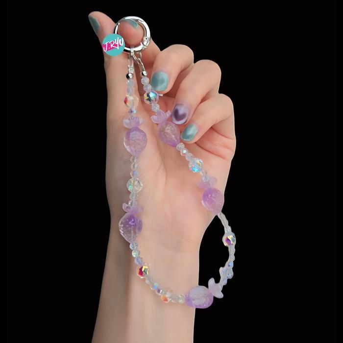 JRYU Gantungan HP Korea STRAWBERRY CRYTAL gantungan gelang kristal gantungan tas menyala dalam gelap