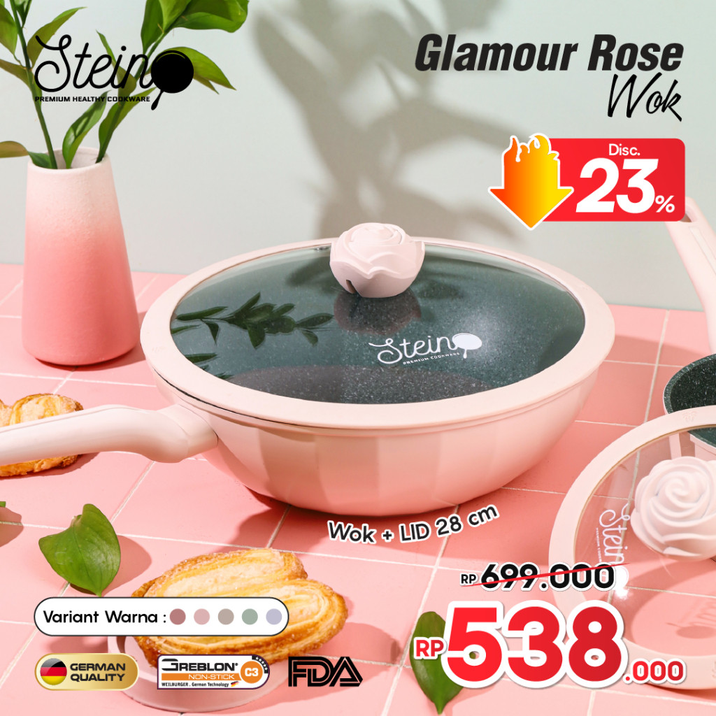 SWS STEIN Rose Wok 28cm | Anti-Lengket | Granite German Coating Wok 28cm