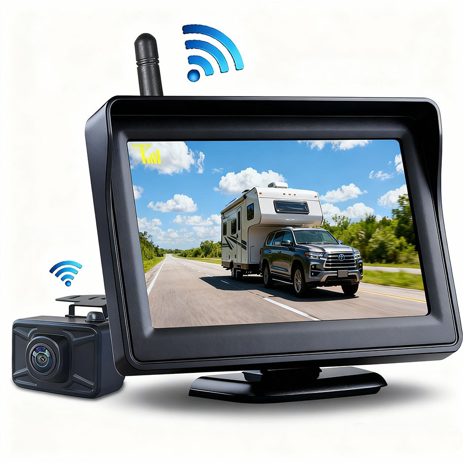 Monitor Nirkabel HD 4.3" Kamera Mundur HD dengan Penglihatan Malam untuk Parkir Mendukung Kendaraan 