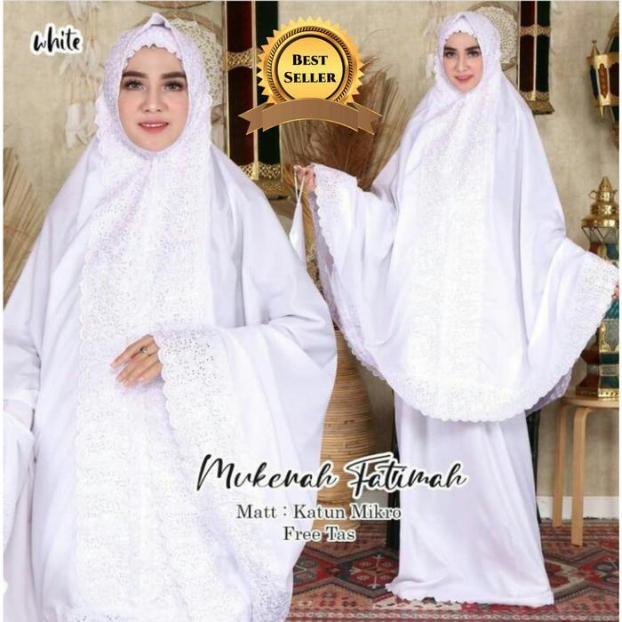 Mukena Telekung Fatimah Bestseller, Mukena Dewasa Katun Renda - Putih