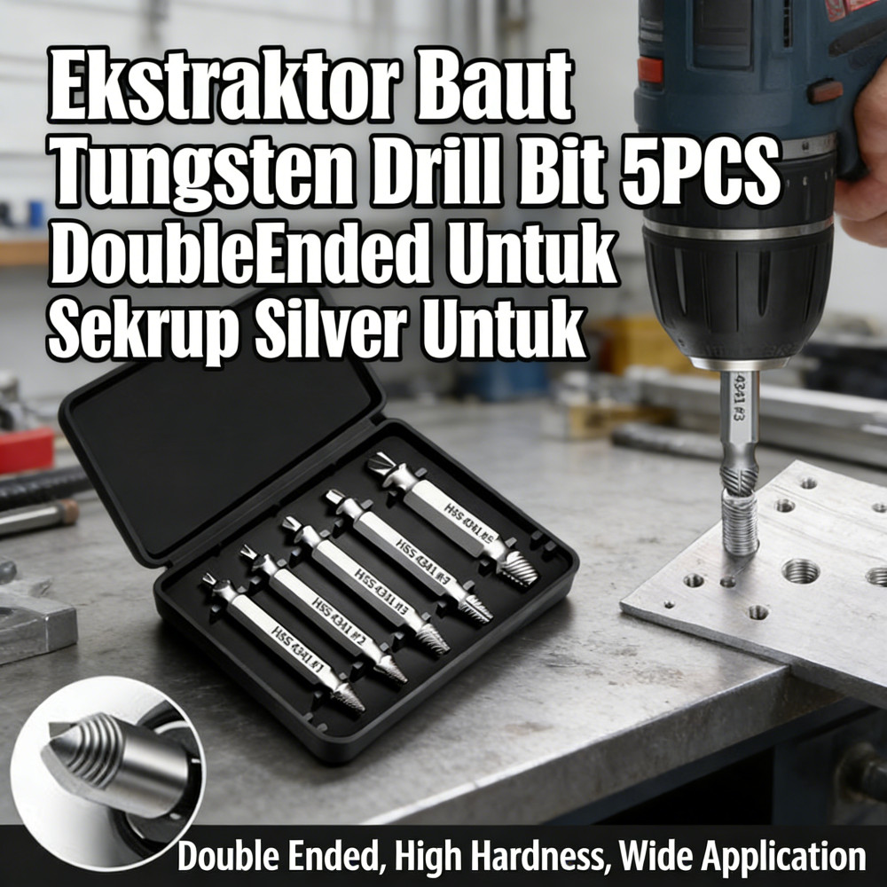 Ekstraktor Patah 5PCS Tungsten Carbide Screw Remover Sekrup Baut Drill Bit DoubleEnded Silver