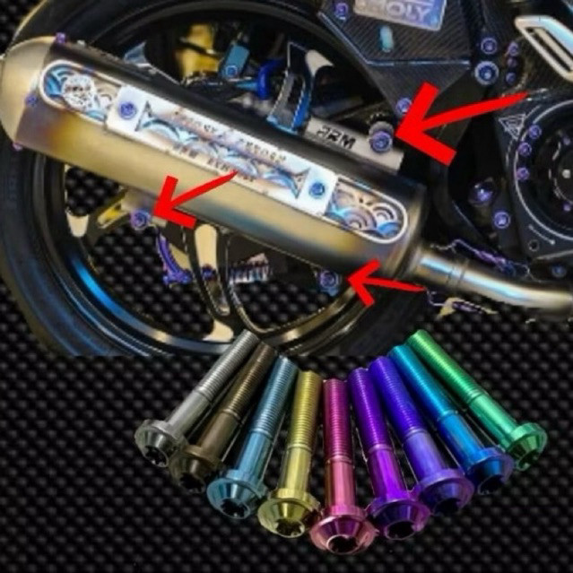 ALIANSHOP [vietnam]Baut titanium Knalpot + Arm  Aerox Nmax Aerox  isi 5pc Baut Titanium grade5 pnp