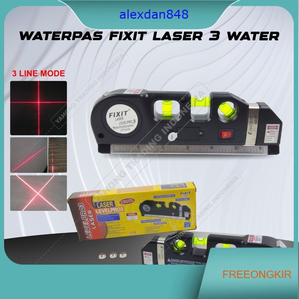 Waterpass Fixit Level Pro 3 Water Pass Meteran Laser up to 250 Cm