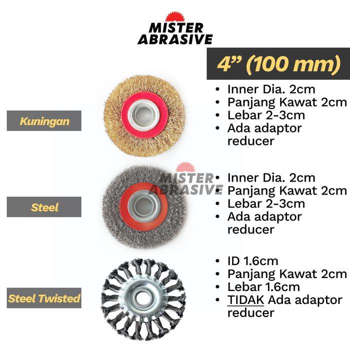 POWERX 4 In Wire Wheel Brush Brass Sikat Kawat Baja Piring Kuningan Gerinda - Wheel Brush, Kuningan