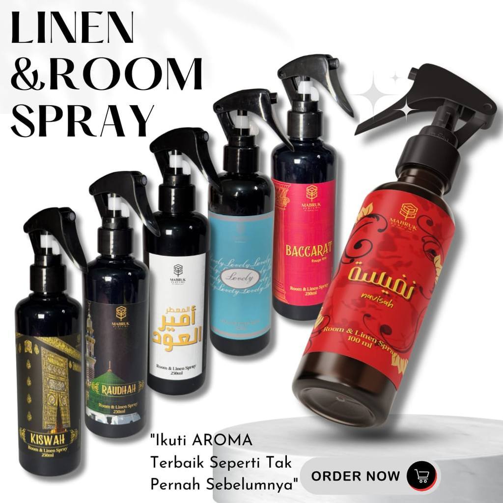 Room And Linen Spray Dengan Aromaterapi Arab 250 ML | Mabruk Room Spray Varian Kiswah & Raudhah - Pe