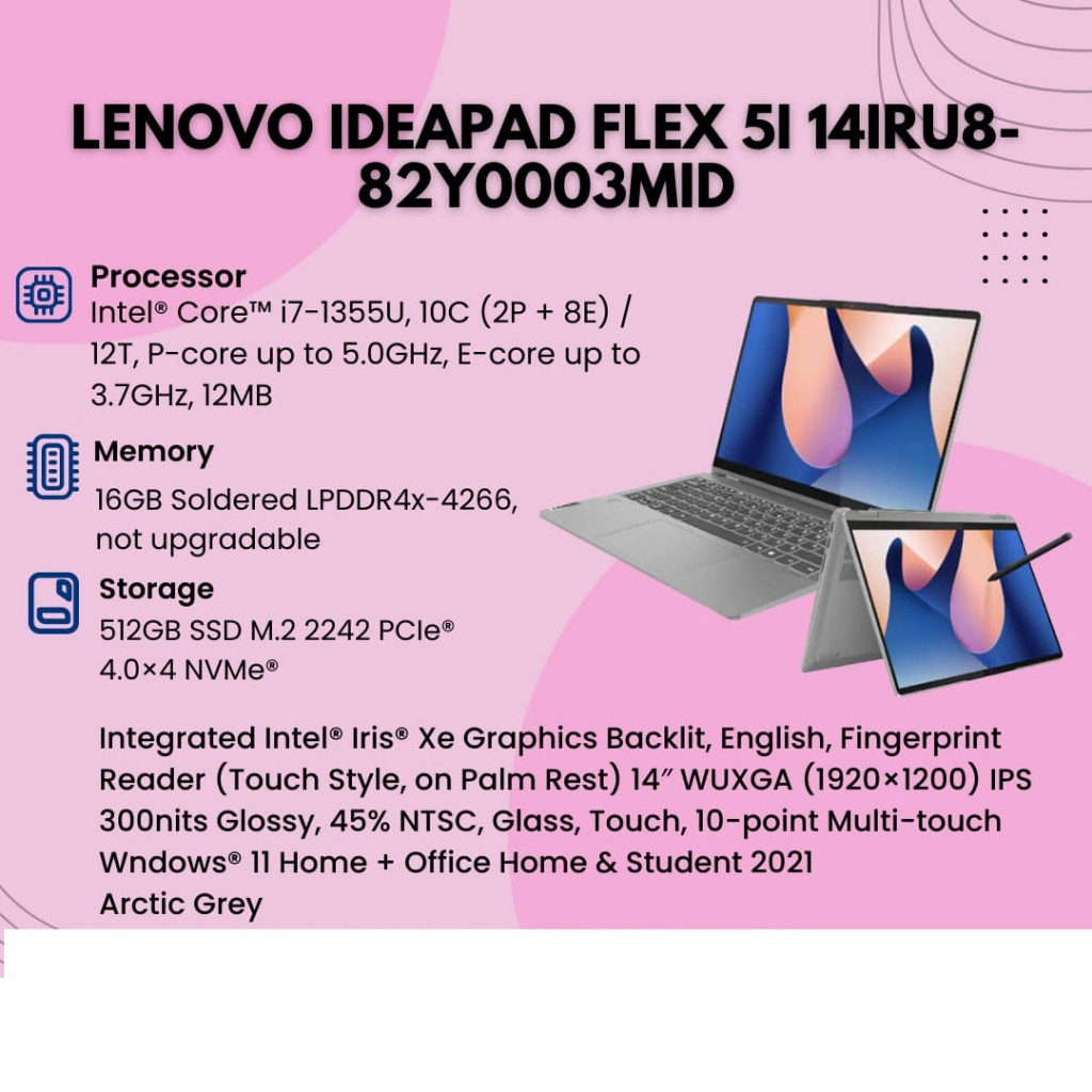 LENOVO IP FLEX 5I 14IRU8-82Y0003MID I7-1355U 16GB 512SSD 14WUXGA W11