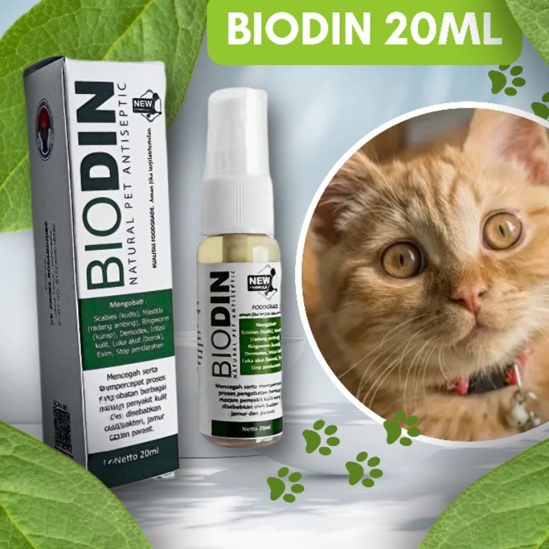 Biodin Spray 20ml Obat Scabies, Jamur, Kudis, Gigitan Kutu, Bakteri, Demodex, Luka Cakar, Gatal-gata