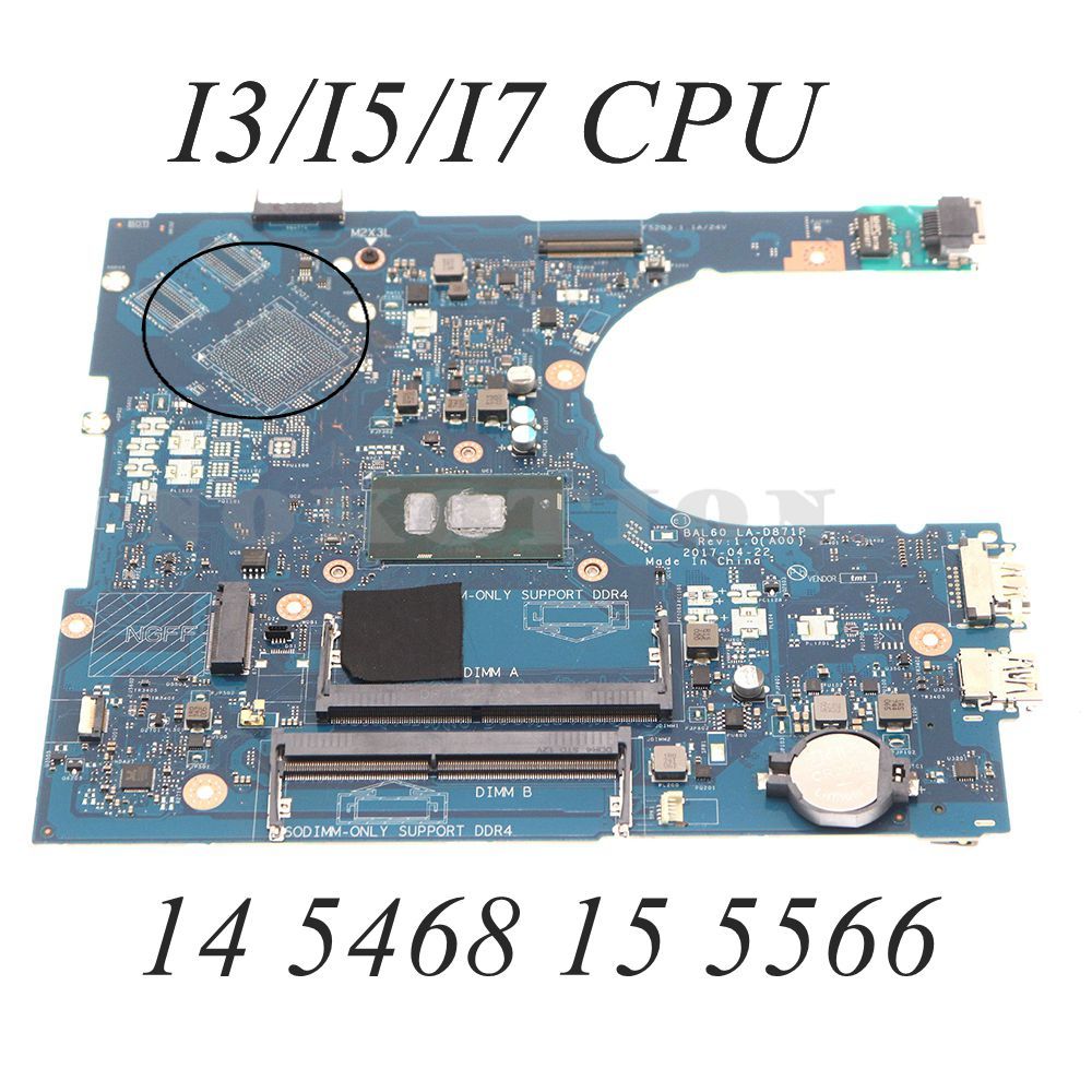 For DELL piron 14 5468 5568 15 5566 Motherboard With I3/I5/I7 CPU -02PX9P 2PX9P BAL60 LA-D871P MAIN 