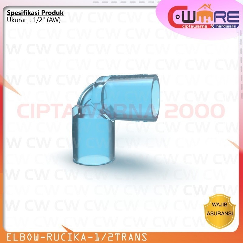 Rucika Fitting PVC Transparan Knie Elbow Aw  pipa bening air 1/2" Inch CW2H
