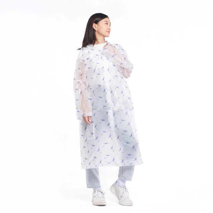 Jas Hujan Pria Wanita Terusan Travelling Raincoat Plastik Wateroof Motif - Bunga Ungu