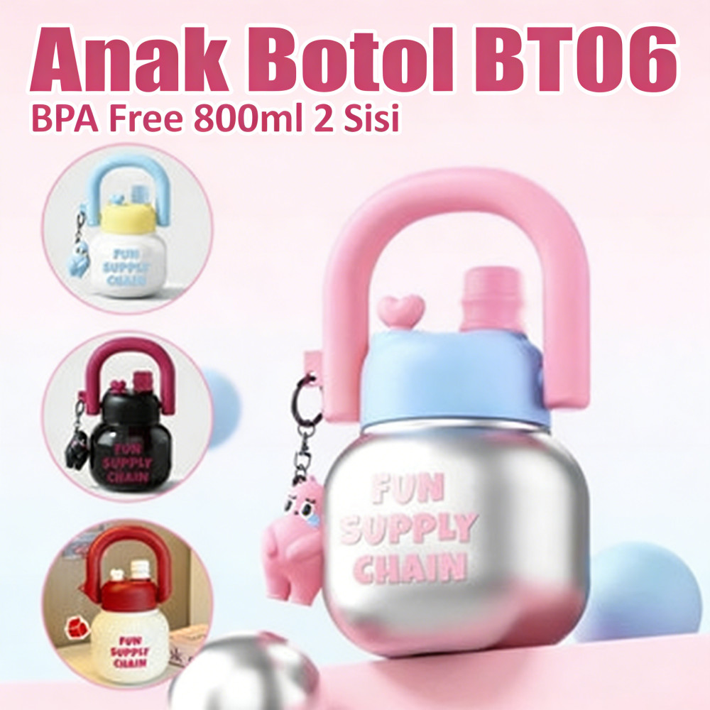 Anak Bulat Metalic Liontin Aesthetic Botol 2 Sisi 800ml Cute Minum FREE BPA