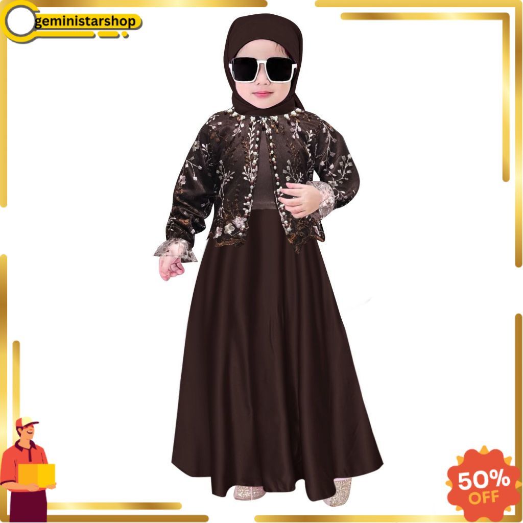 JUAL baju gamis anak perempuan 5 tahun terbaru , Evallyn Kids 2-11Tahun , baju brokat anak perempuan
