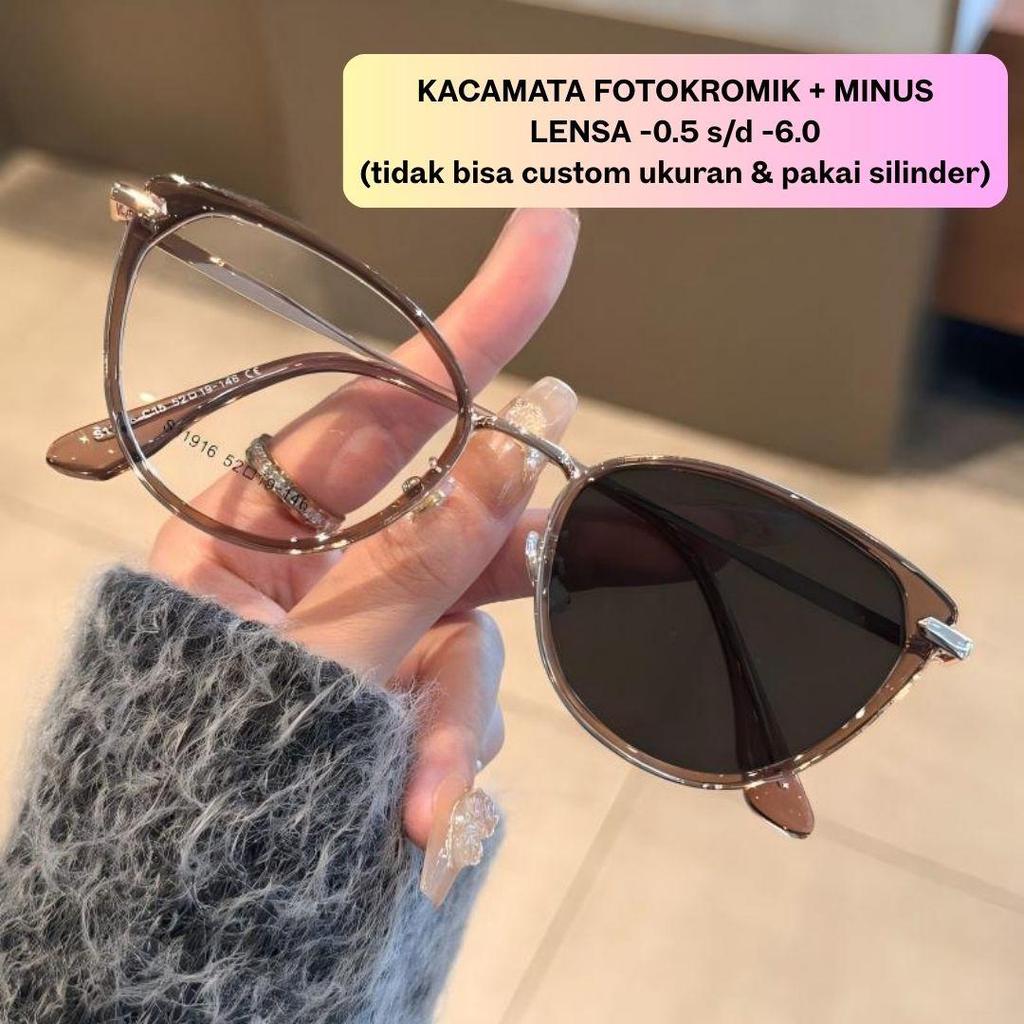 Kacamata Jalan Lensa Fotokromik + Minus -0.5 s/d -6.0 Tanapa Silinder Model Mata Kucing Anti Sinar B