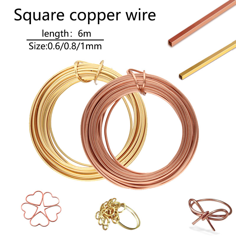 1roll/6m Bare copper wire, square copper wire craft jewelry Y purple copper wire/brass wire 0.6mm-1m