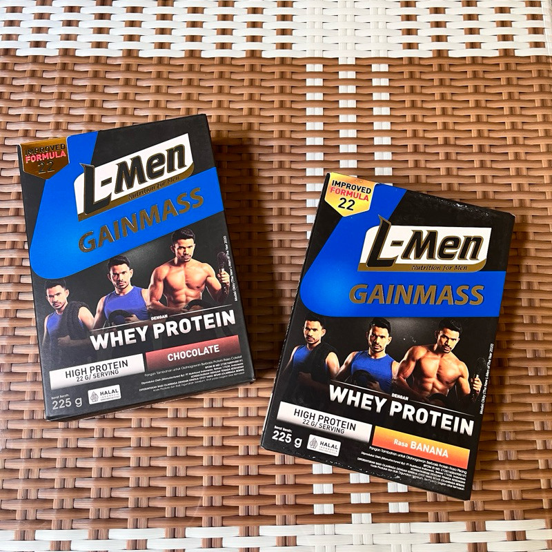 new - L-Men Gain Mass Chocolate / Taro / Banana 225 gram - Susu Penambah Massa Otot Tinggi Whey Prot