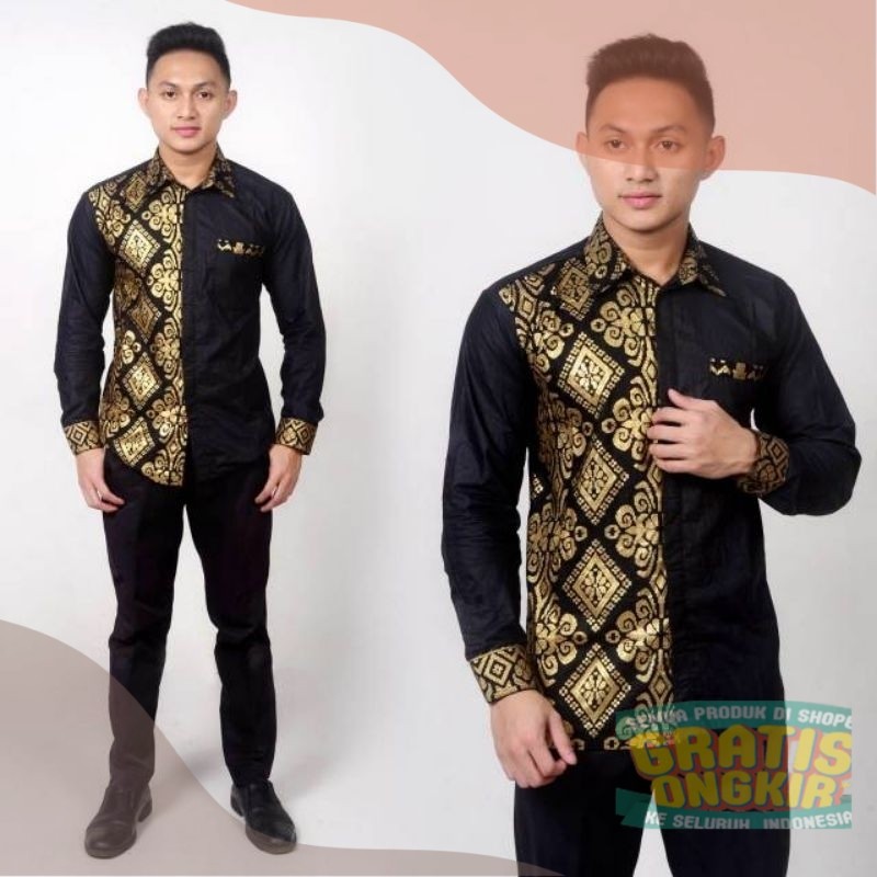 (BISA COD) KEMEJA KOMBINASI SONGKET- SERAGAM KANTOR BATIK - ATASAN BAJU PRIA - ATASAN KERJA -BATIK K