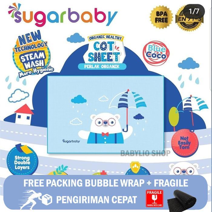 Perlak Bayi Sugar Baby Waterproof Jumbo Sugarbaby Perlak Alas Ompol Bayi Kain Karet - Blue Coco